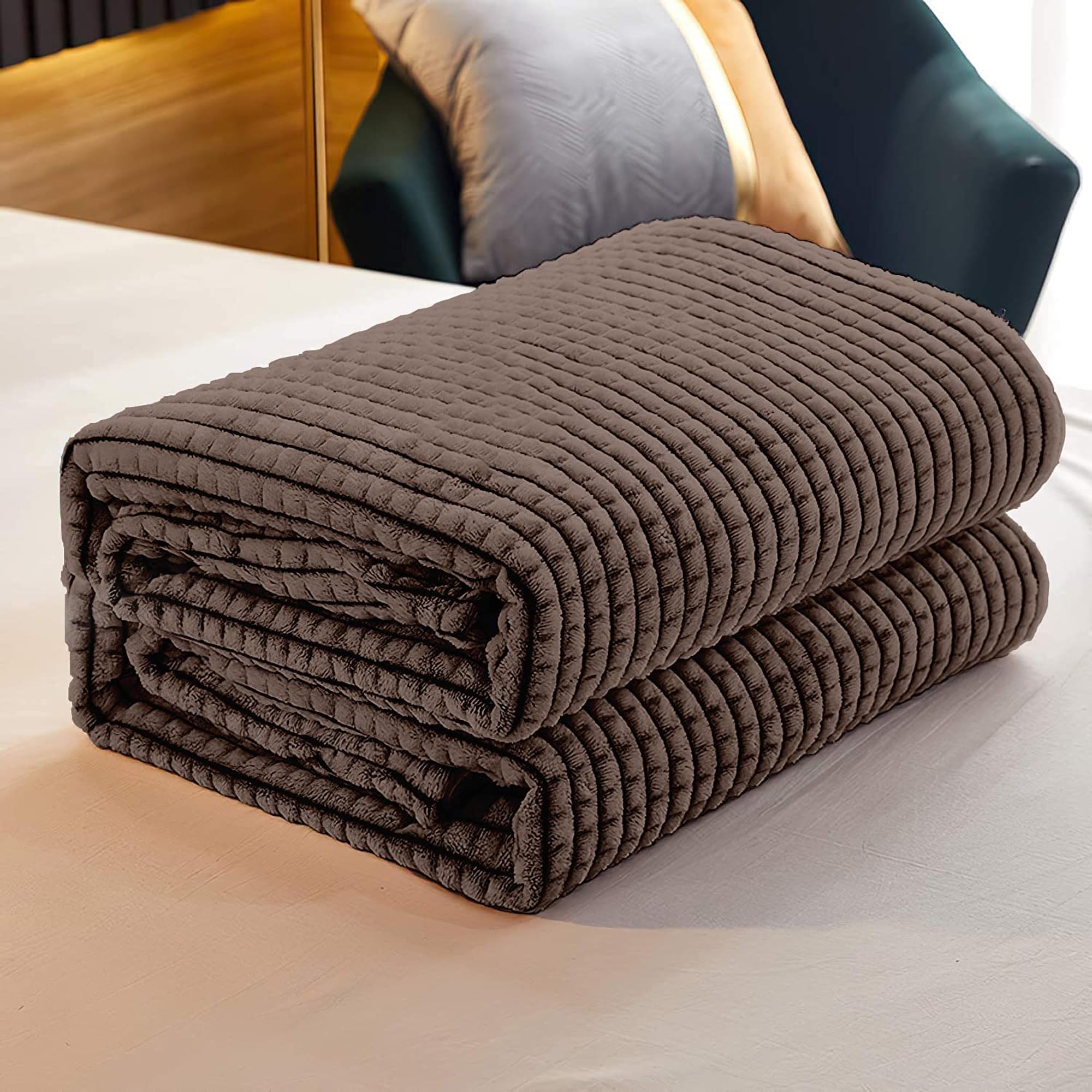 IlGruppone Coperta Flanella Invernale,Plaid Pile Morbida Calda Lavorazione Quadretti Peluche Copri Letto Divano Finta Pelliccia Singola Matrimoniale Doppio Lato Copertina Divano - Singolo - Azzurro