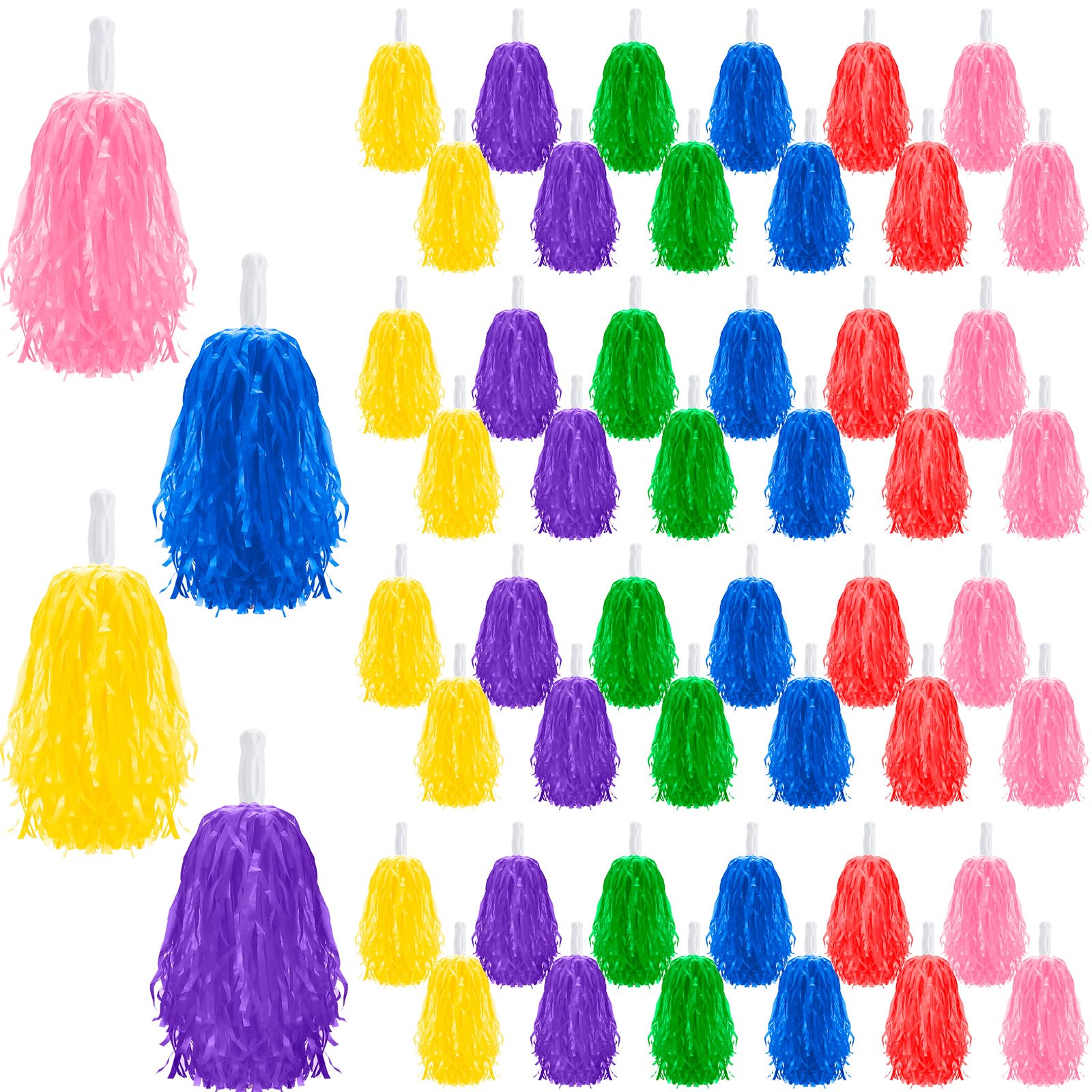 Yunsailing 48 Pieces Plastic Cheer Pompoms Sports Dance Cheerleader Pom Poms with Handles Squad Team Spirited Sports Party Dance Cheering Decorations for Adults Cheerleading