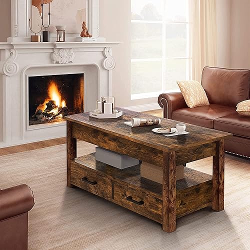 Miniatura 13 de FABATO Mesa auxiliar extragrande de 47.2 pulgadas, mesa de centro grande con cajones de almacenamiento, compartimento oculto, mesa central elevadora