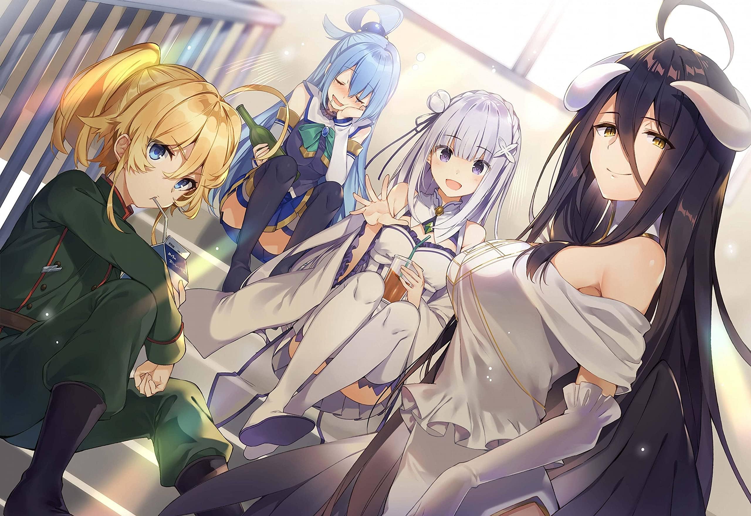 Isekai Quartet Albedo Overlord Emilia Re Zero Aqua Konosuba Tanya Degurechaff Poster - 170GSM 12x18 Unframed Multicolor Perfect for your Wall HOMEDECORE1470