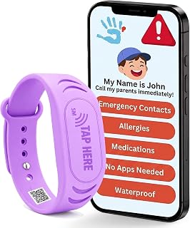 Adjustable Kids ID Bracelet, NFC Safety Band, Waterproof, No Subscription