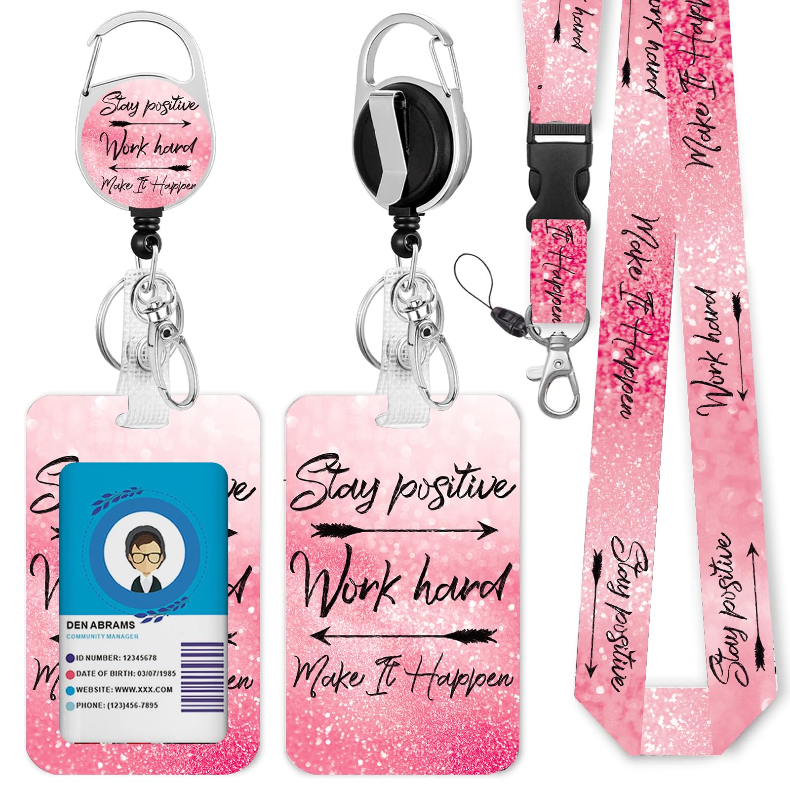 Id Badge Holder with Lanyard,Cute Badge Holder with Retractable Reel Clip,Work Name Tag Lanyard Vertical ID Card Protector Case for Women Nurse