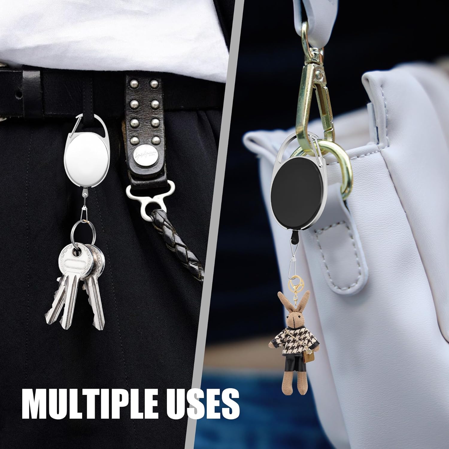 Custom Retractable Badge Reels 10-700pcs Bulk, Double-Sided UV Printed Logo ID Holder with Metal Clip & Carabiner, Personalized Badge Reels for Corporate Gifts, Events, Personal Keepsakes (White)