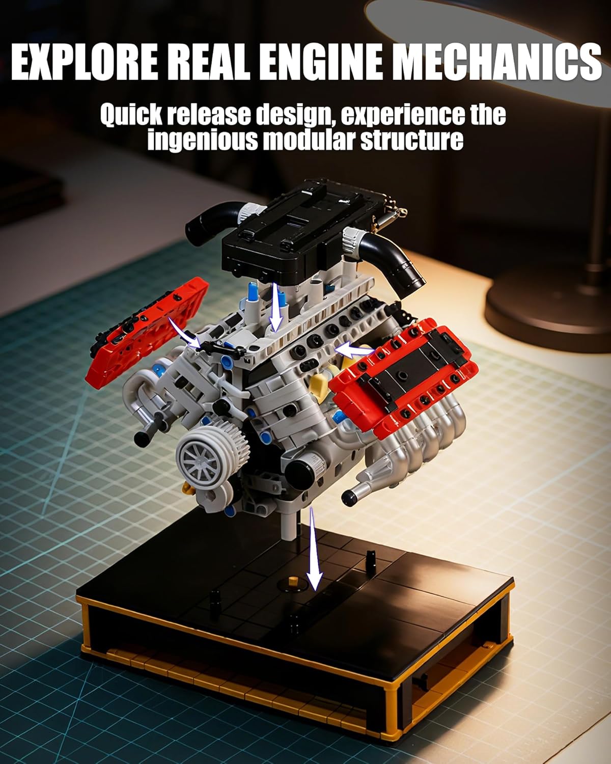 V8 Engine Building Set, Build Your Own Mini V8 Model Engine Kit that Run with Battery and Motor, 8-Cylinder Car Model Engine Building Toys for Adults Kids Age 14+ (1079PCS)