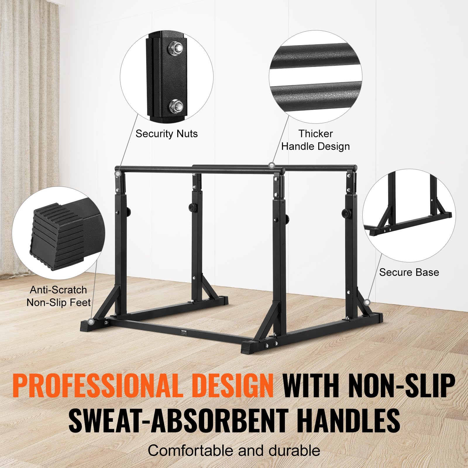 VEVOR Barre per Allenamento Fisico Stazione Altezza Regolabile, capacità di 800 Libre, Stazione per Allenamento Fitness, Stabilizzatore, Parallele per Push Up, Barre Parallele