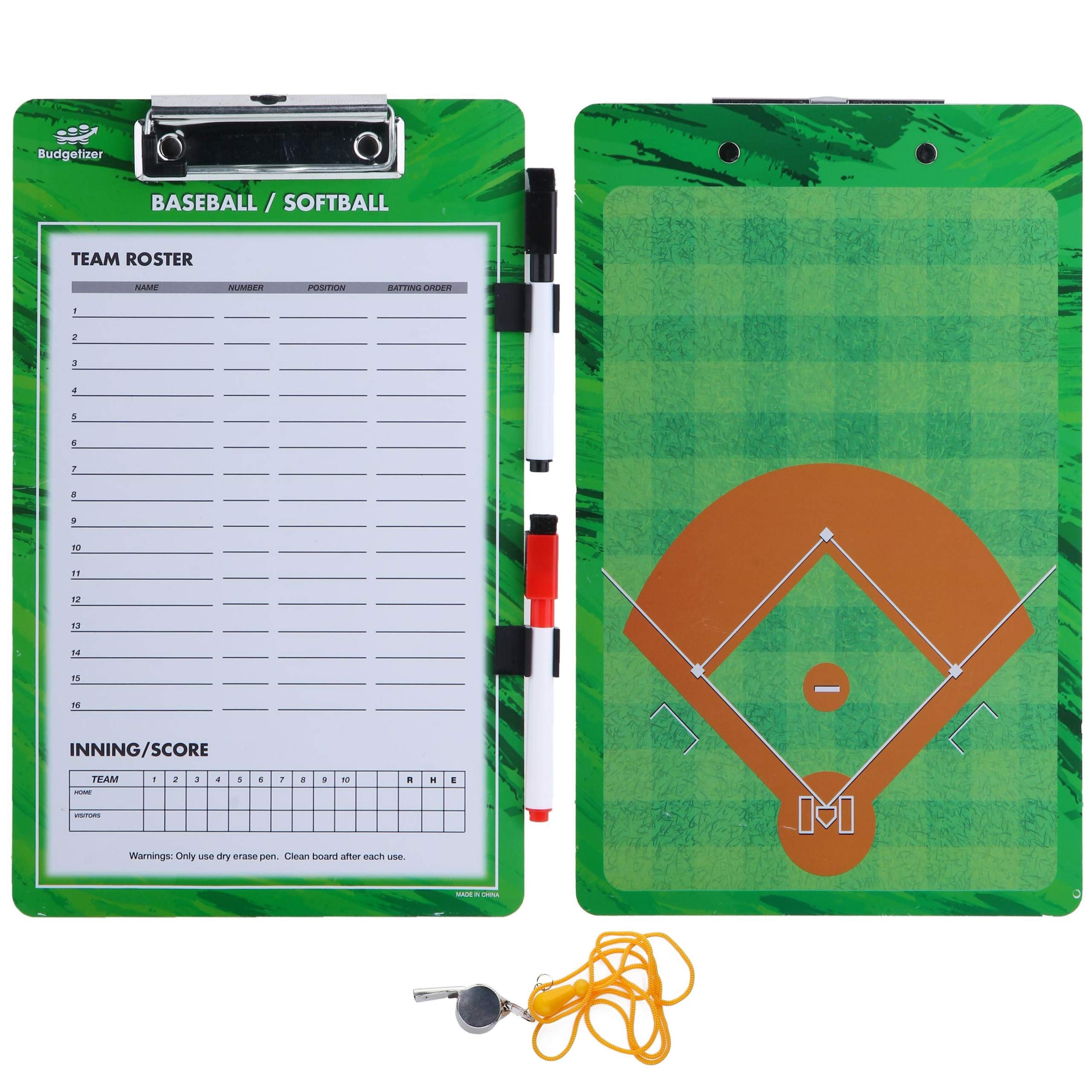 Dry Erase Coaches Clipboard - Includes Whistle and Dry Erase Markers - Double Sided Coach Whiteboard