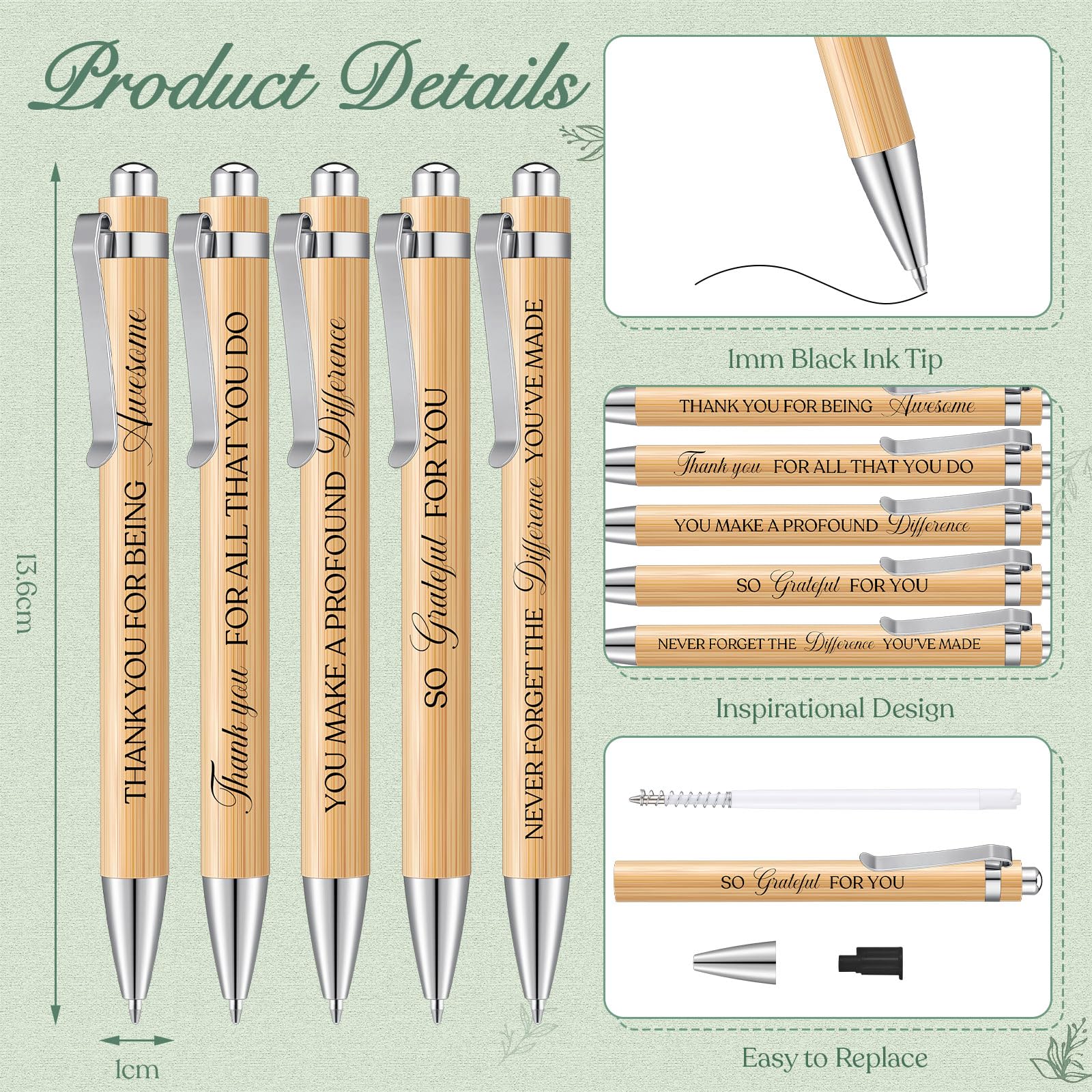 Sinmoe 15 Sets Thank You Gifts Employee Appreciation Gifts Include Motivational Quote Ballpoint Pens Thank You Card and Rope for Women Men Teacher Staff Colleague Volunteer Coworker(Fresh Style) - Image 4