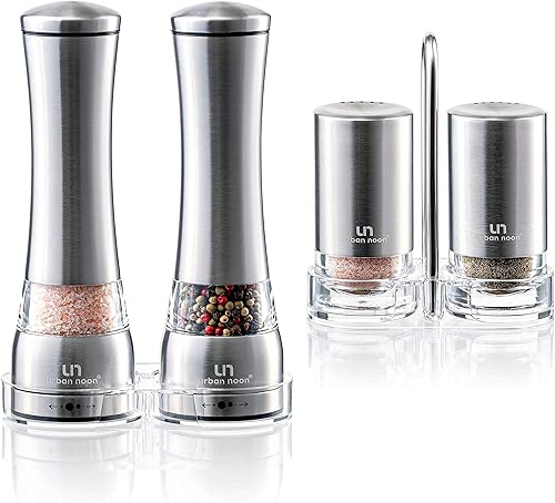 Paquete de molinillo manual de sal y pimienta UN4 y juego de salero y pimentero