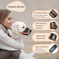 Vista 3 de Heele - Bozal para perro de nailon suave, evita mordidas, ladridos y mordisqueos - Malla transpirable, ajustable, permite beber - Para perros Marrón