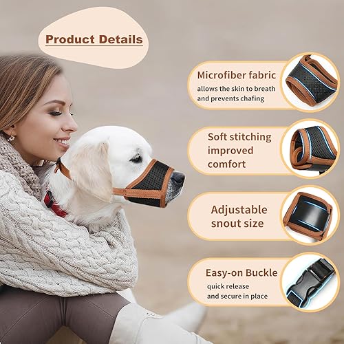 Miniatura 3 de Heele - Bozal para perro de nailon suave, evita mordidas, ladridos y mordisqueos - Malla transpirable, ajustable, permite beber - Para perros Marrón