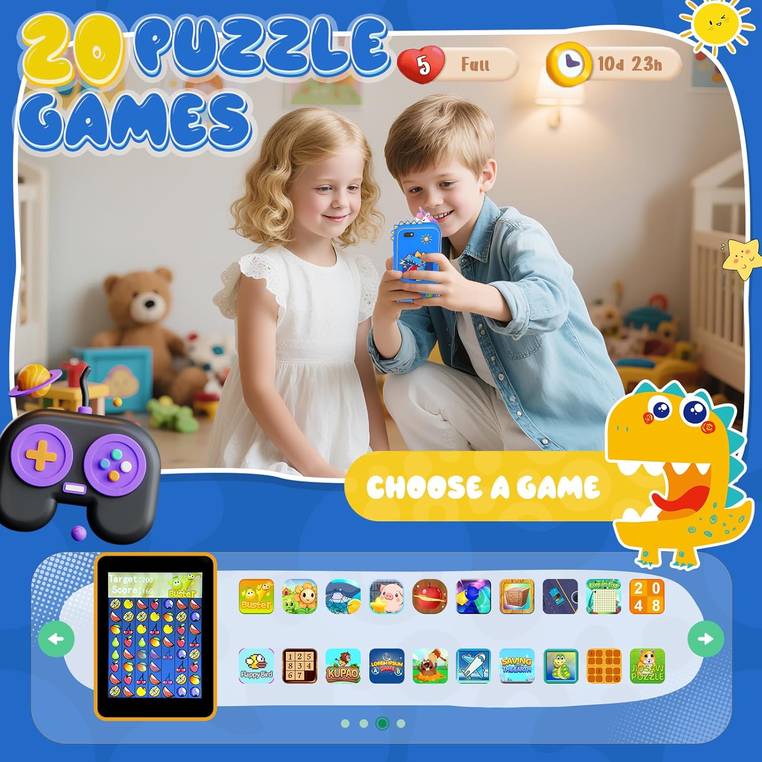Kids Smart Phone Toys for Boys,Christmas Birthday Gifts for Girls Age 3-10 Kids Cell Phone Toys with 2.8" Touchscreen 20 Learning Games Dual Camera Music Player, 8G SD Card