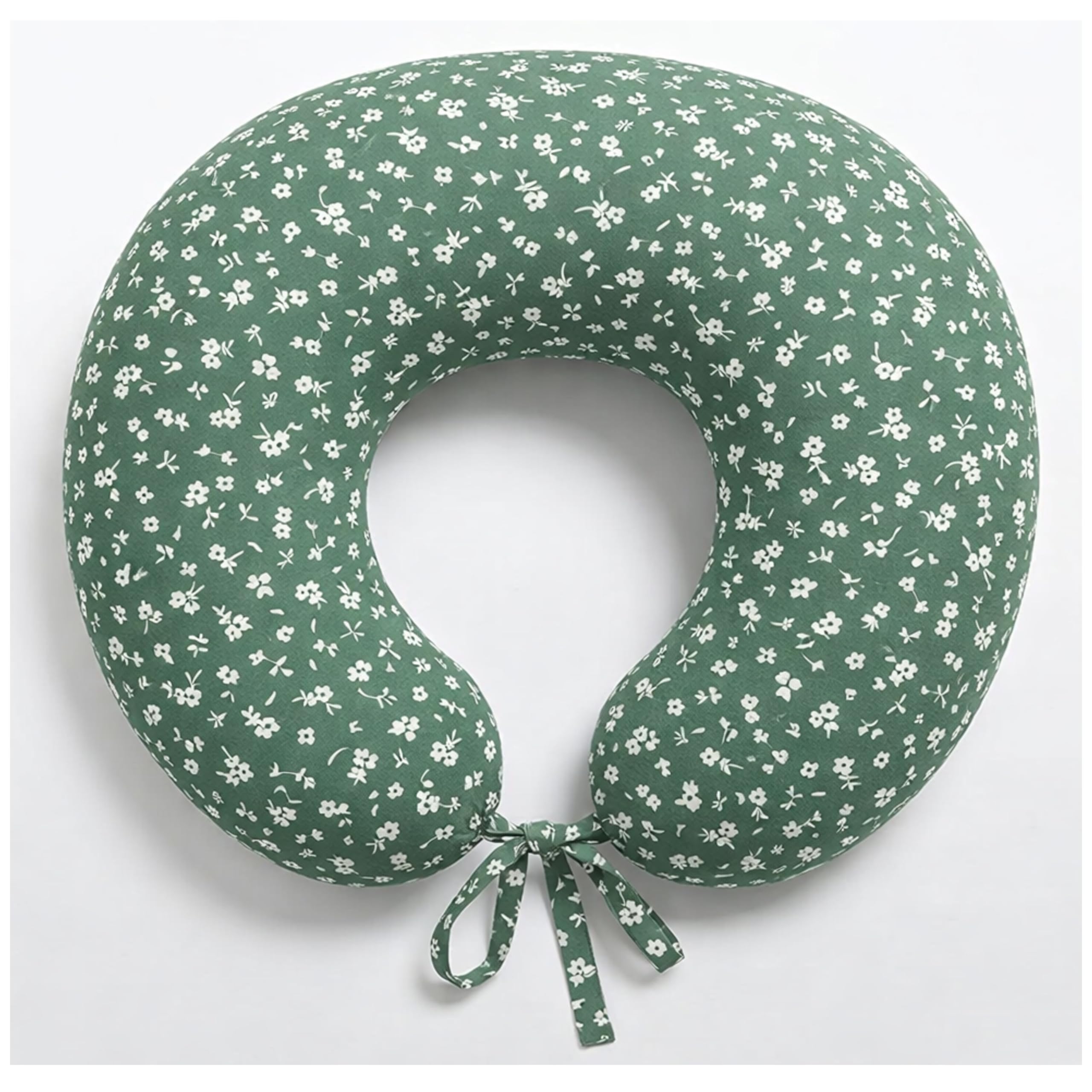 5in1 Baby Feeding Pillow with Cotton Removable Cover | Breastfeeding Pillow | Nursing Pillow with tie-ons | Baby Support for Baby & Mom Cradle 0-24 Months (Floral Green)-image-11