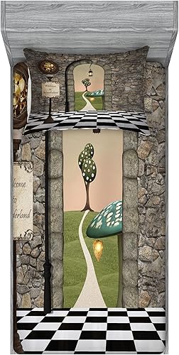 Miniatura 156 de Ambesonne Juego de sábanas bajeras y fundas de almohada occidentales, sombrero de vaquero con temática del salvaje oeste y cuerda de ganadería vieja