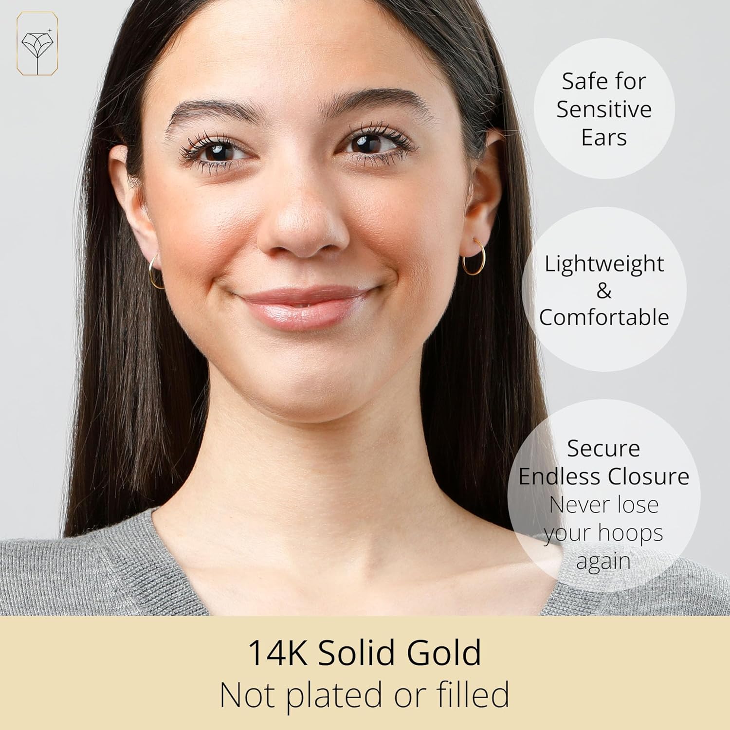 14k Gold Hoop Earrings for Women | 1mm Tube Yellow Gold Hoops Earrings 14k Real Gold | Flex Continuous Hoops by Max + Stone - Image 2