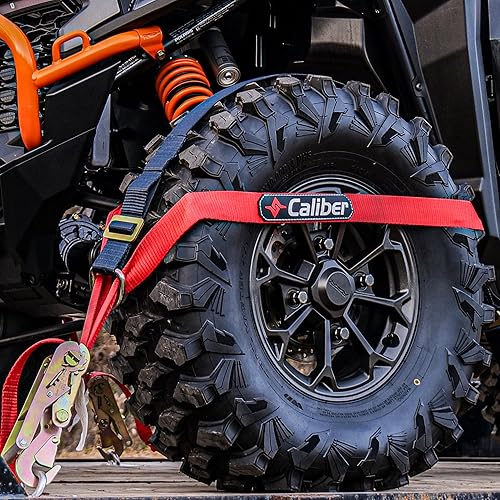 Caliber Trailblazer ORV Heavy-Duty Tie Down Straps, 2-Way Tension Around Tire with 11,000 lbs. Break Strength, 4-Pack