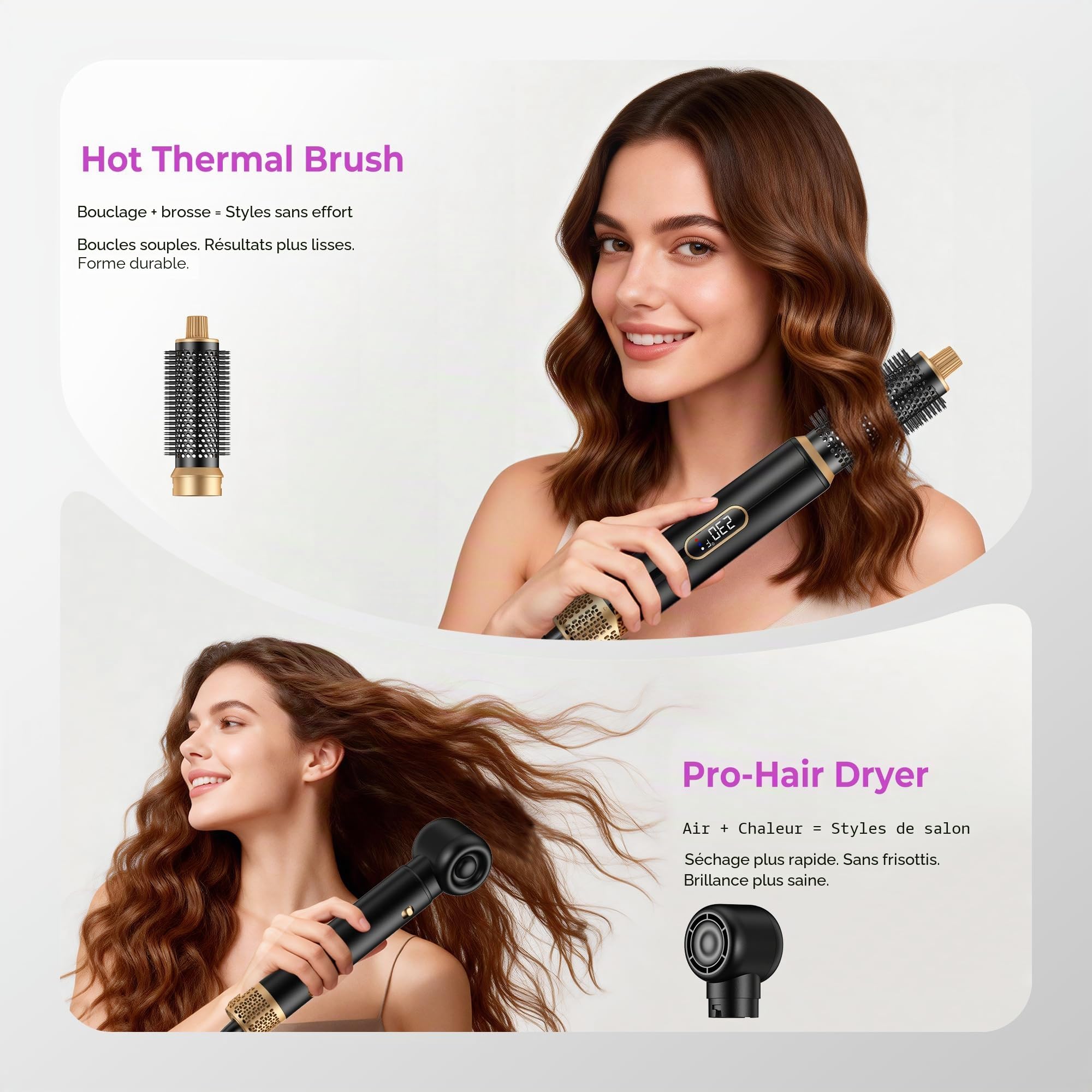 UMIGA 5 en 1 Brosse Soufflante Airstyler Air Styler set Hair Styler Airbrush Fer a Boucler Brosse Soufflante Brosse Lissante Pour Cheveux, Kit de coiffure Pour Sécher