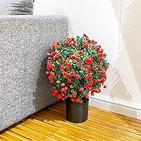 Vista 2 de Sunnyglade Juego de 2 arbustos en maceta de 21.6 pulgadas de alto, resistentes a los rayos UV, para interiores y exteriores, jardín en casa (rojo)