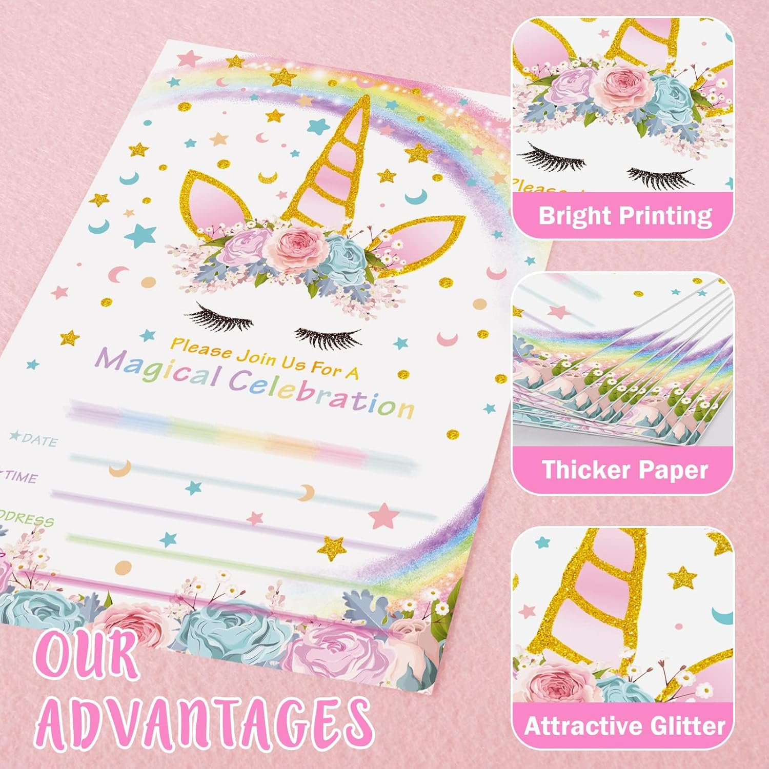 WERNNSAI 20Pcs Unicorn Party Invitations + Unicorn Piñata