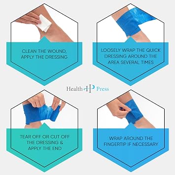Health Press® Self-Adhesive Finger Plaster – 4 Rolls Blue (2.5cm x 4.5m) | Waterproof Plaster Tape | Elastic Fixation Bandage | Dust, Grease and Dirt Resistant Tape for Fingers and Hands