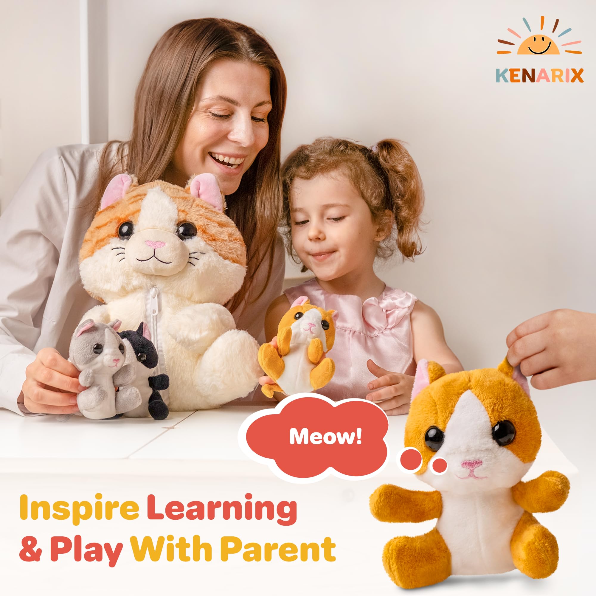 KENARIX Cat Plush Toy with 3 Little Babies Inside Belly : Amazon