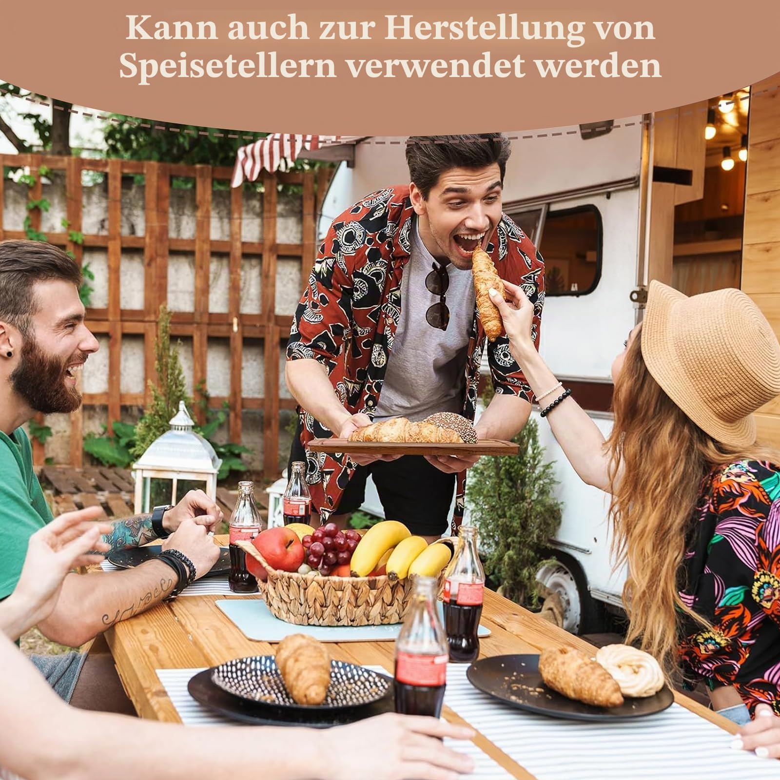 6er Set Schneidebretter aus Holz, Schneidebrett aus Akazienholz mit Saftrille, 1,5 cm Dicke, Küchen-Hackbrett aus Holz für Fleisch, Käse, Obst und Brot, 35 × 25 cm