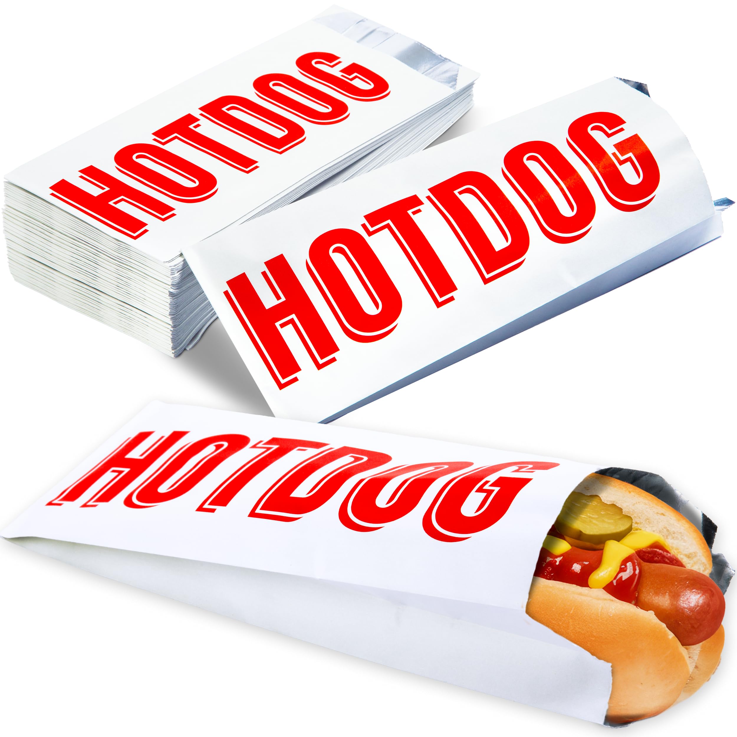 Grease-proof, Warming Foil Hotdog Wrapper Bags 75pk. Classic HotDog Bags in Aluminum Wrap, Keep Hot Dog Warm and Fresh. Super Durable Perfect Party Supplies for Carnival, Fundraiser, Concession Stand