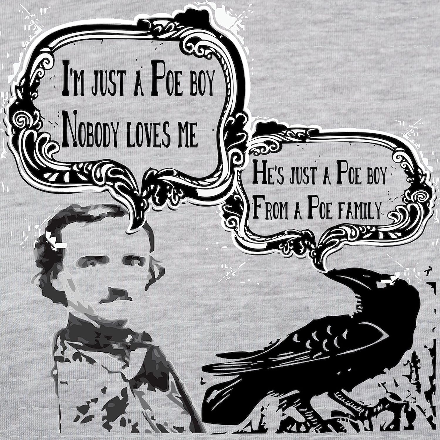 CafePress Funny Edgar Allan Poe Boy Rave Long Sleeve T Shirt Women's Baseball Tee