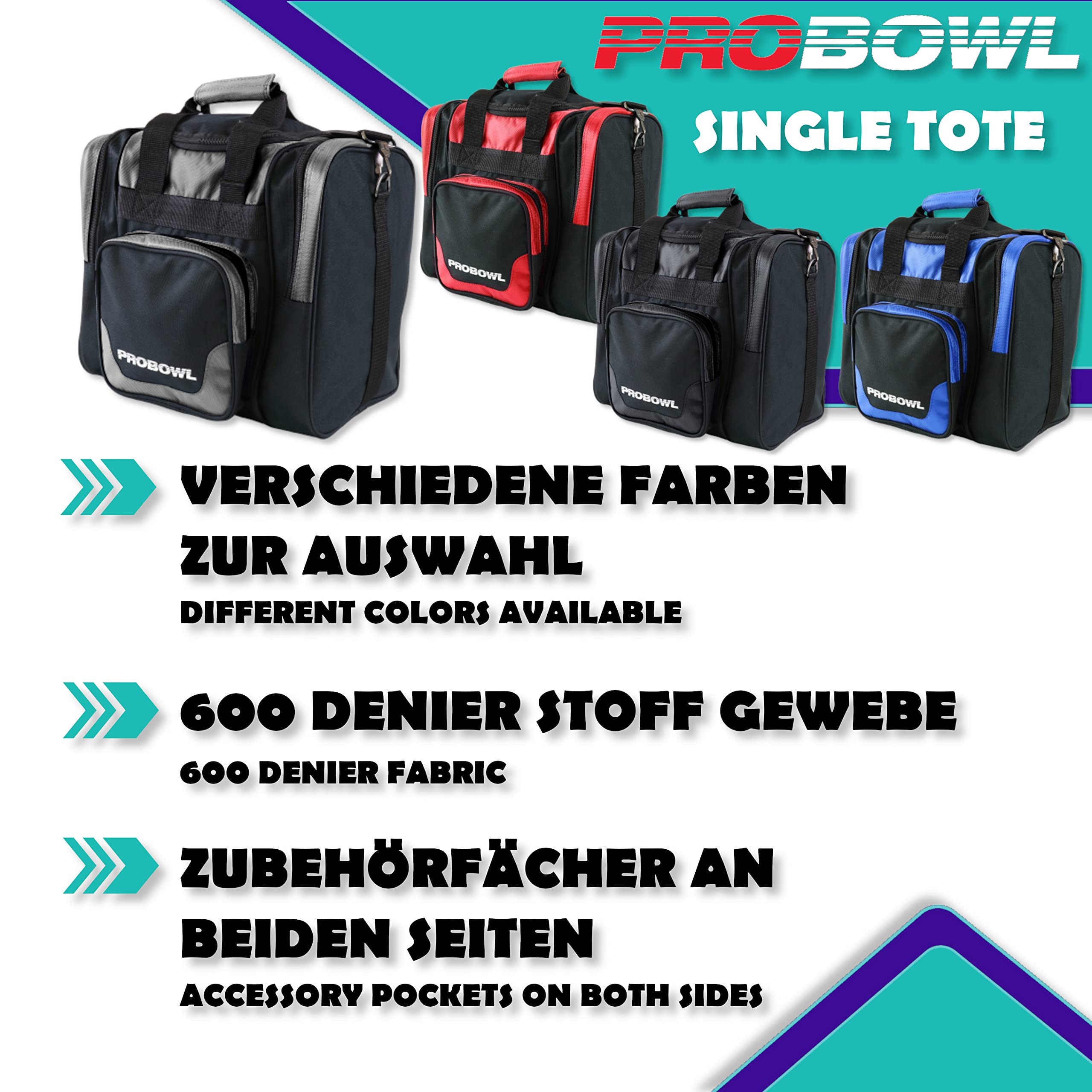 Sac Bowlingball Pro Bowl Single Tote Sac de bowling 1 balle avec compartiment à chaussures Portable avec compartiments pour accessoires Intérieur rembourré Sac de bowling léger avec