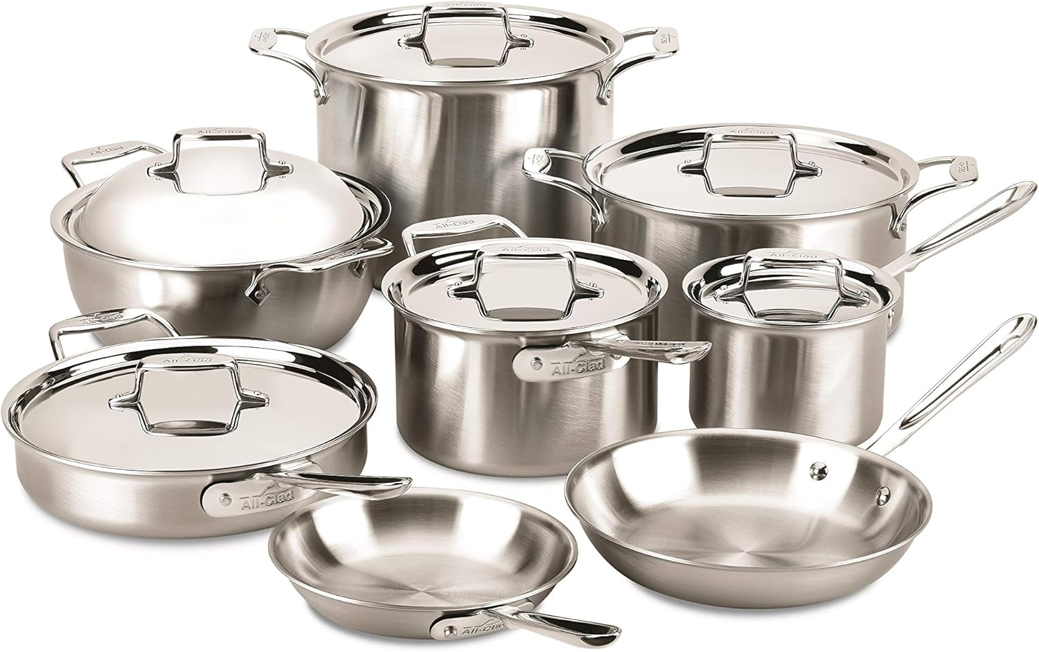 All-Clad BD005714 D5 Brushed 18/10 Stainless Steel 5-Ply Bonded Dishwasher Safe Cookware Set, 14-Piece, Silver & Ladle, 1-Pack, Stainless Steel: Home & Kitchen