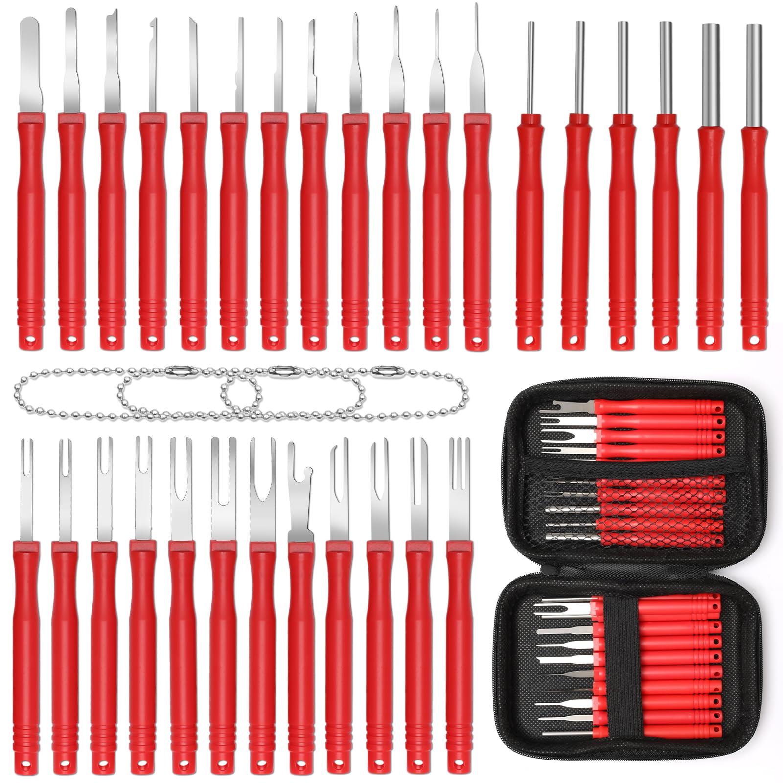 Anglekai 30+4P Terminal Pin Removal Tool Kit, Electrical Connector Depinning Tool Terminal Pin Extractor Kit Wire Release Tool for Car Household Devices (Red)