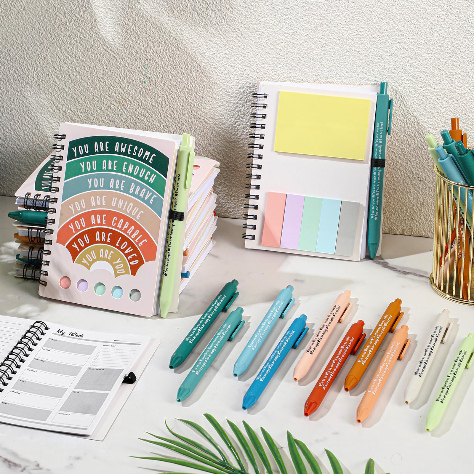 20 Pcs Mental Health Awareness Gifts Wellness Gifts Bulk Include 10 Mental Health Planners Journals with Sticky Notes 10 Positive Affirmation Pens Self Care Item for Coworker Teacher Student