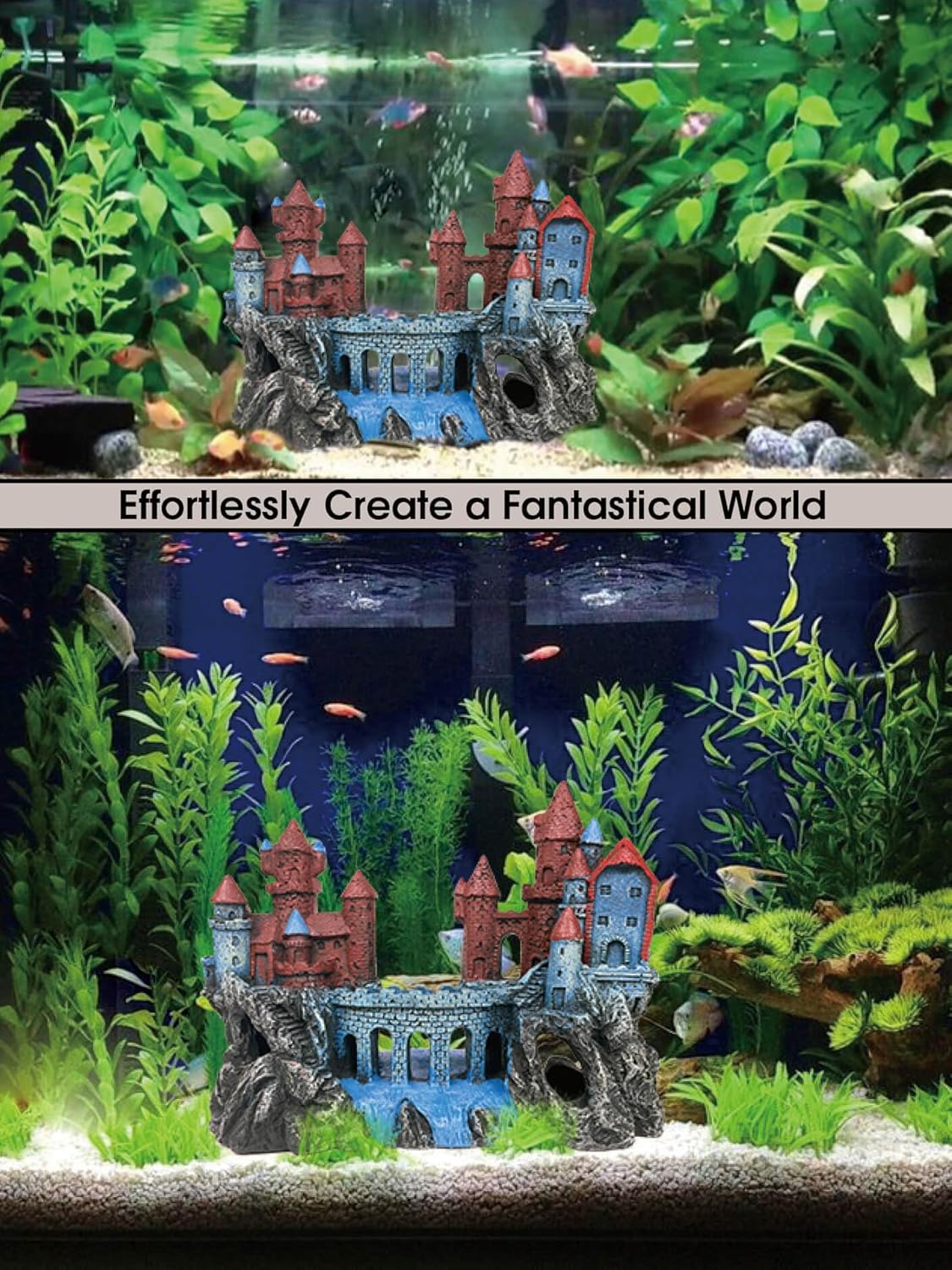 Magic Medieval Aquarium Castle Decor - 9.2 Inch Medium Fish Tank Decoration with Betta Hideouts, Cave for Fish Tank Rocks, Safe Resin Ornament for Fresh & Saltwater Tanks