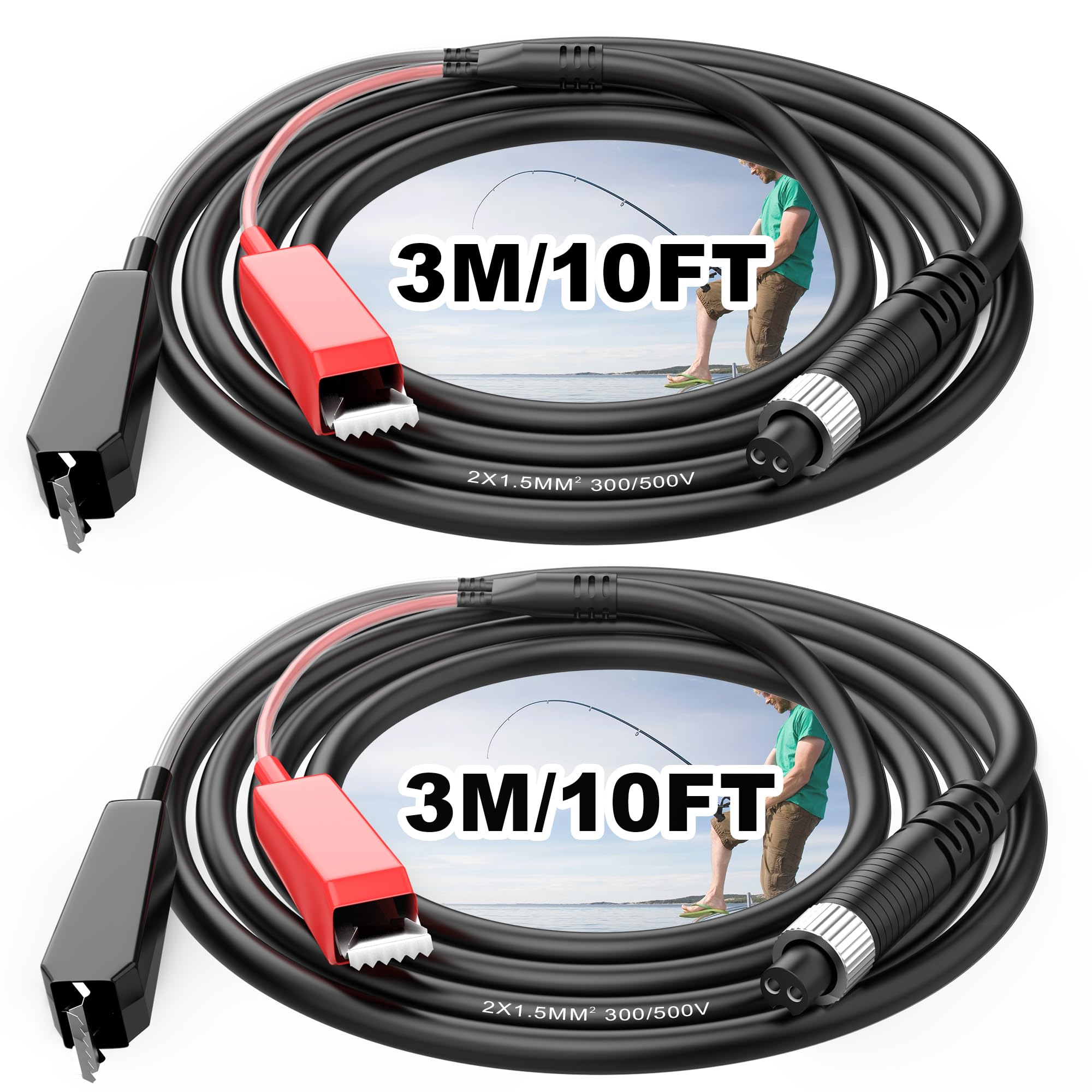 2 cavi di alimentazione per mulinello da pesca elettrico, cavo di alimentazione da 3 m, cavo di alimentazione che collega la batteria alle bobine per Daiwa Tanacom 1000 750 500, Seaborg 500MJ