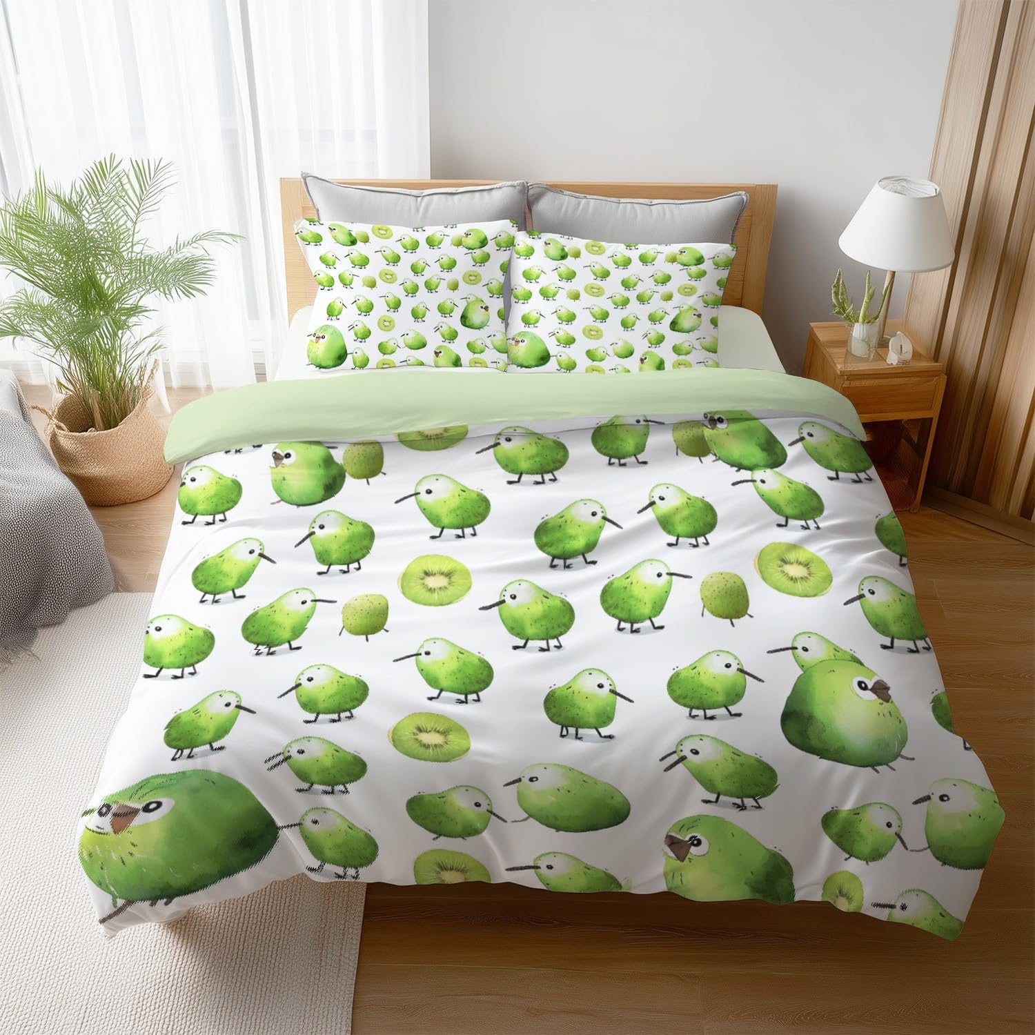 Housse de couette 240 x 260 vert kiwi dessin animé mignon