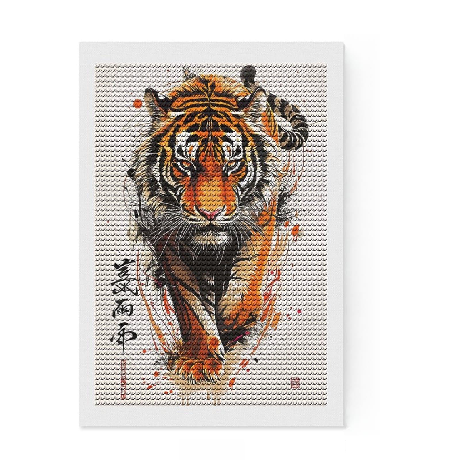 Junmoney Tiger Chinese Round Drill Diamond Painting 8"x12", for Women, Neat Printed Canvas, Festive Craft Gift, Boho Decor, Printed Canvas