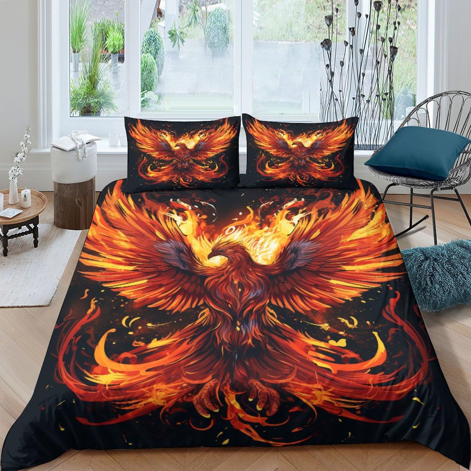Housse de couette Phénix 3D parure de lit bêtes magiques 200x200cm microfibre