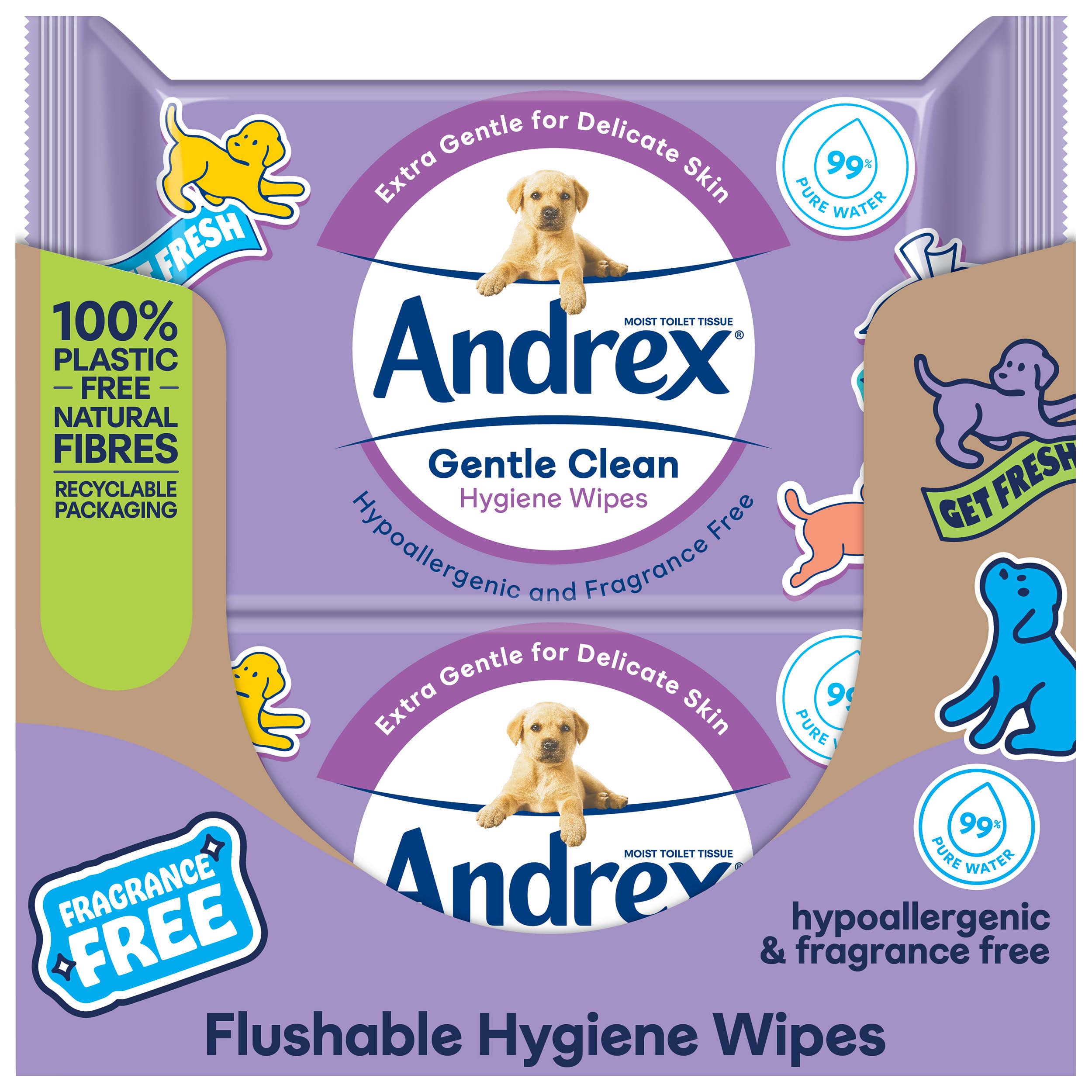 Andrex Gentle Clean Moist Toilet Tissue - Fine to Flush - Hygiene Wipes Single (12 Packs x 36 Sheets)