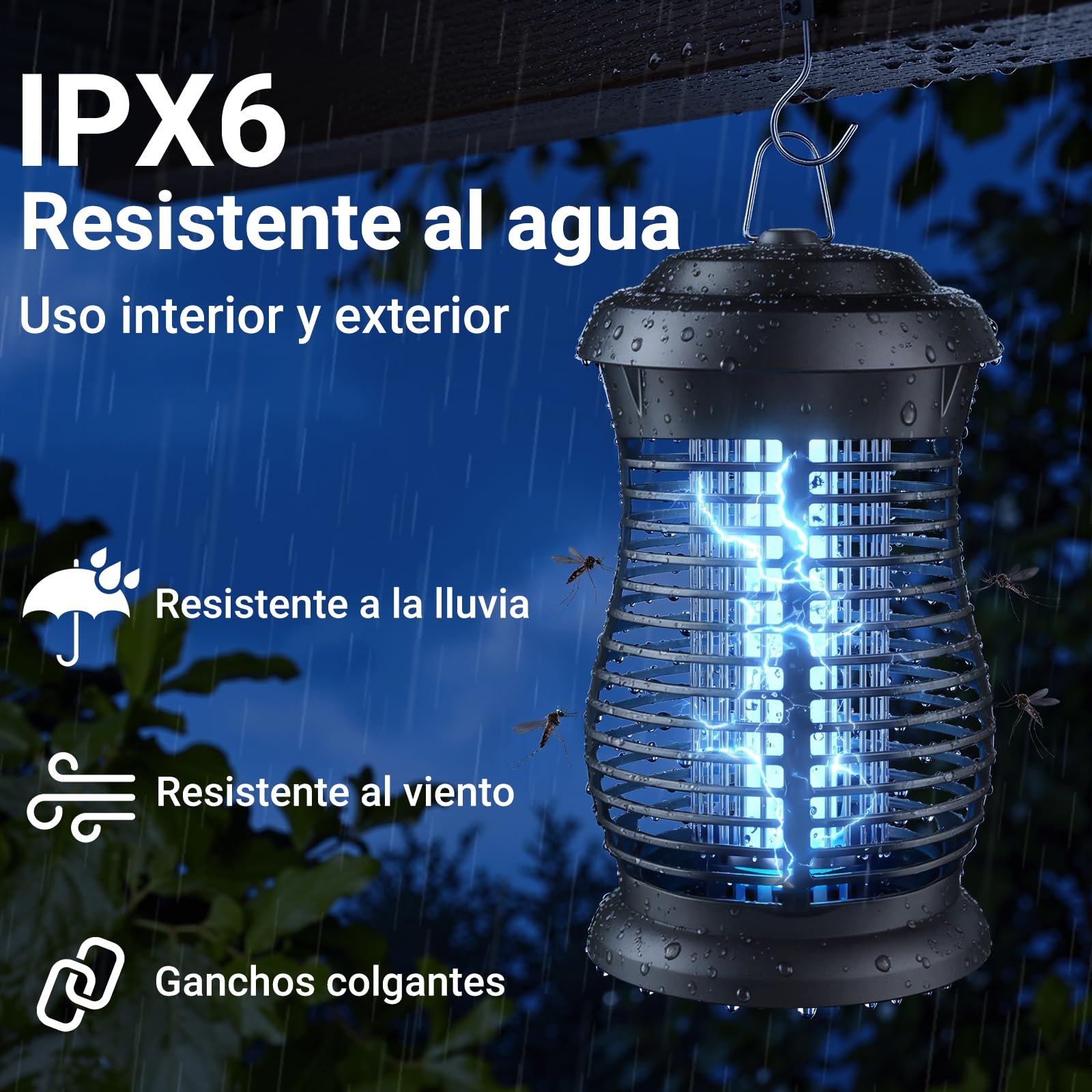 Lámpara Antimosquitos, 4200V 20W UV Mata Mosquitos Eléctrico, Trampa para Interior y Exterior Impermeable IPX4. Actúa como Repelente Mosquitos para Jardín, Terraza y Casa.