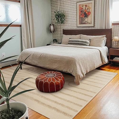 Miniatura 5 de LEEVAN Alfombras de área lavables de 5 x 8 pies, alfombras de algodón trenzado de algodón con borla, alfombra bohemia para patio, alfombra de patio