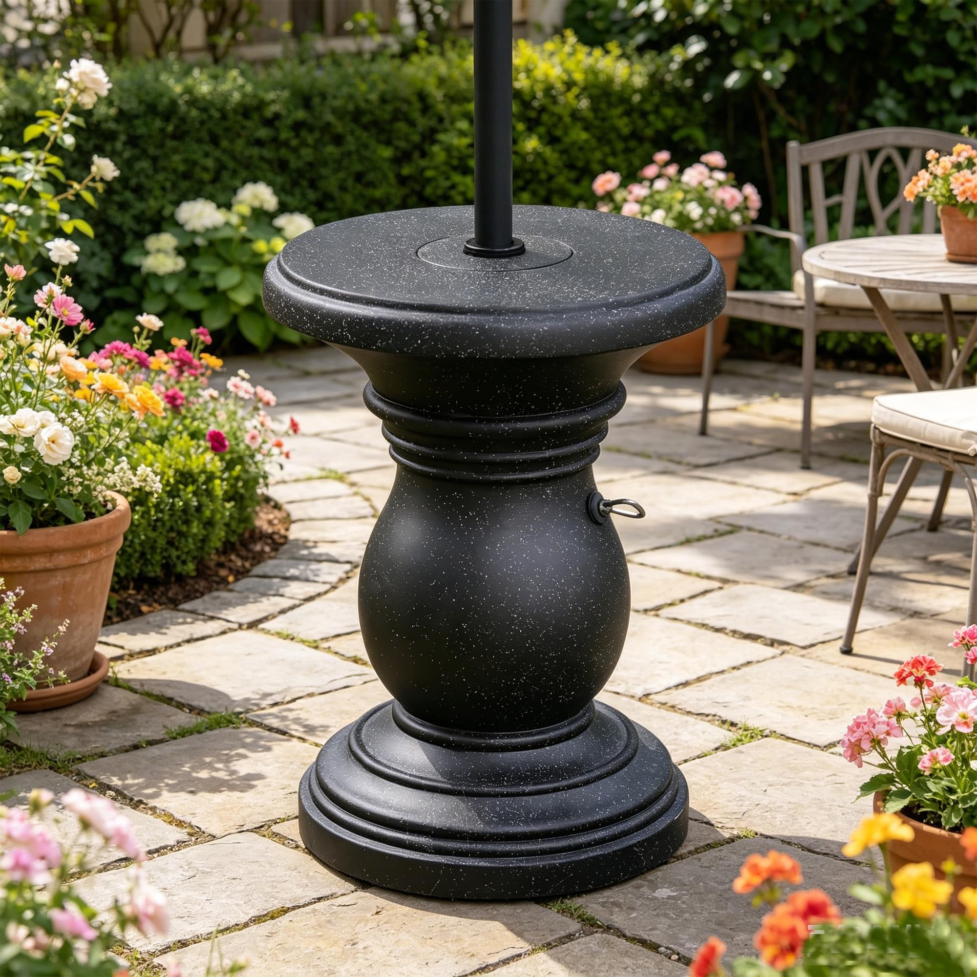 GOLASON Outdoor Umbrella Side Table, Patio Table with Umbrella Hole for Porch, Concrete Modern Coffee Picnic or Poolside Table, Black : Patio, Lawn & Garden