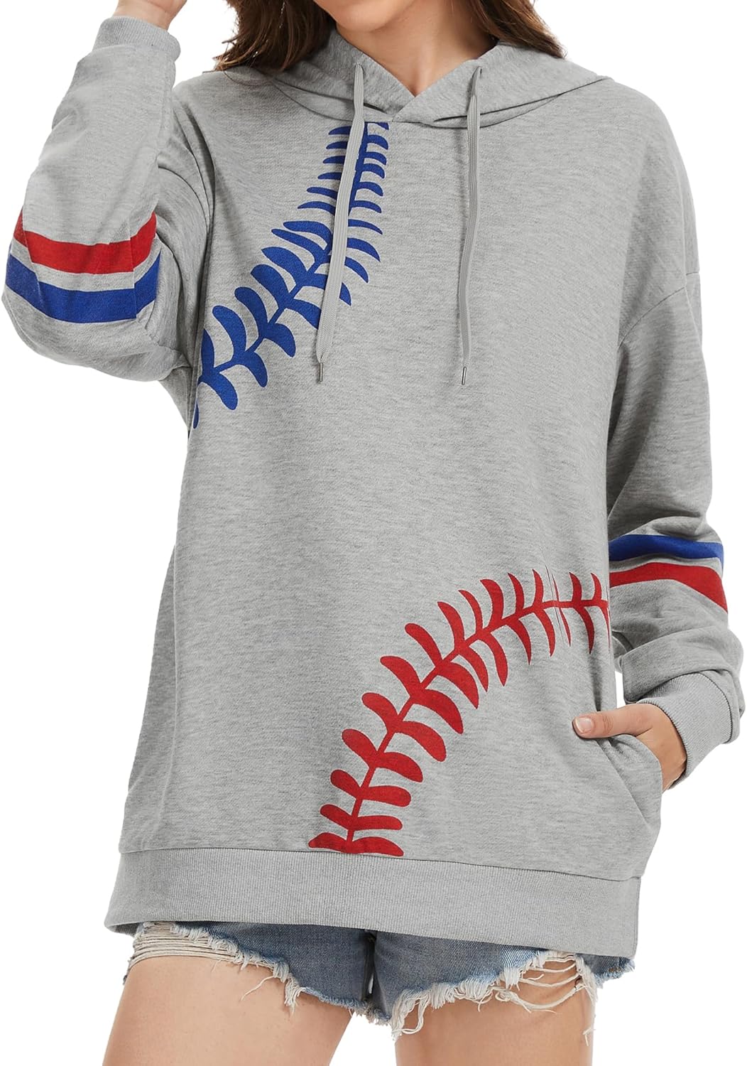 TSMNZMU Womens Baseball Hoodie Softball Sweatshirts Drawstring Long Sleeve Hoodies Oversized Pullover Shirts with Pockets