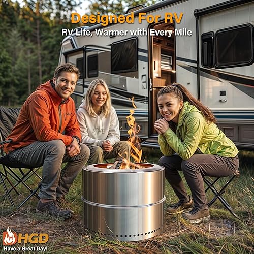 Miniatura 7 de HGD Chimenea sin humo de 19 pulgadas para exteriores, hoguera de acero inoxidable, hoguera sin humo para exteriores con bolsa de transporte para