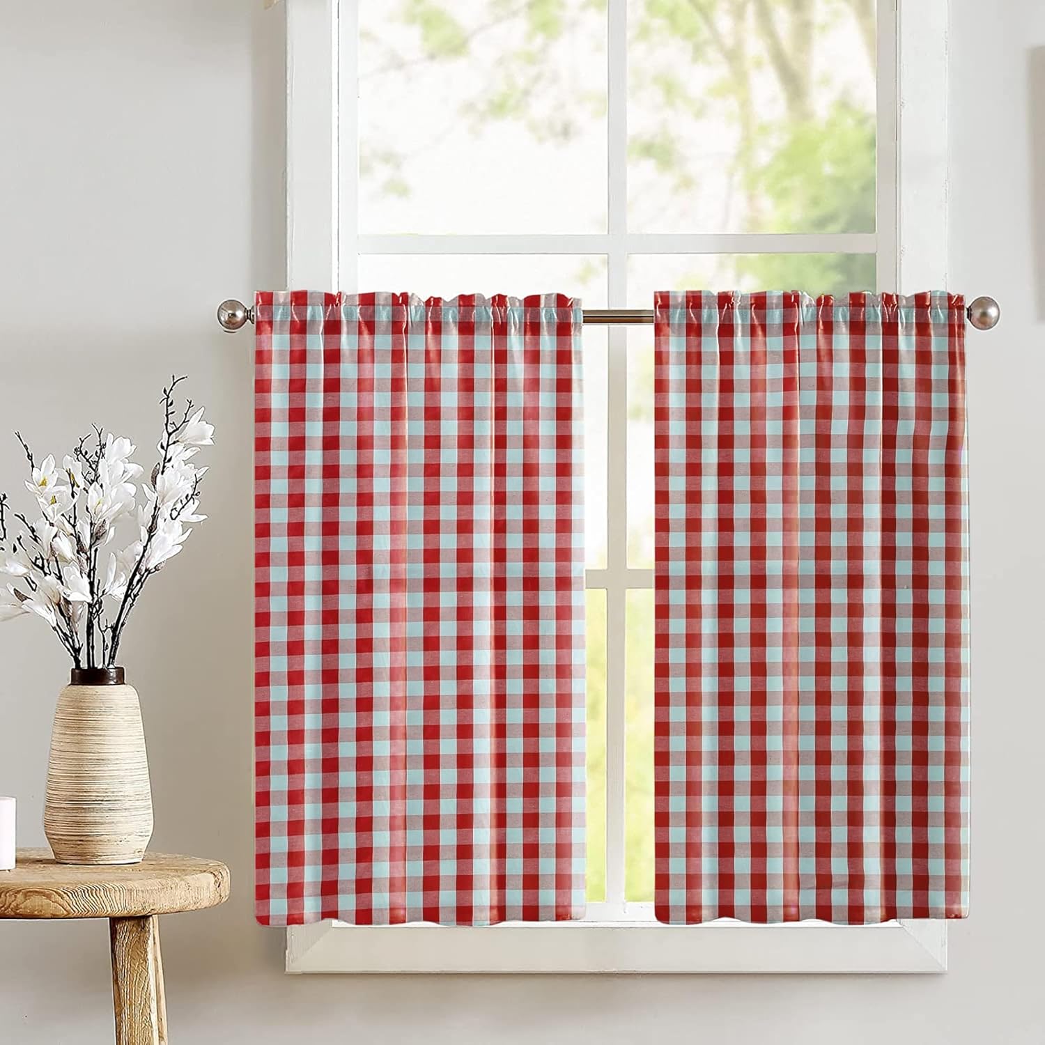 lovemyfabric Light Weight Cotton Decorative Gingham Checkered Plaid Print Swag Valance Window Treatment/Window Décor (Swag Style 58" Wide / 36" Tall, Brown)
