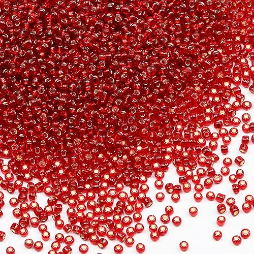 Vista 68 de Rojo transparente con cuentas forradas plateadas, tamaño 6/0, cuentas de semillas de vidrio para manualidades, 0.157 in para fabricación de joyas
