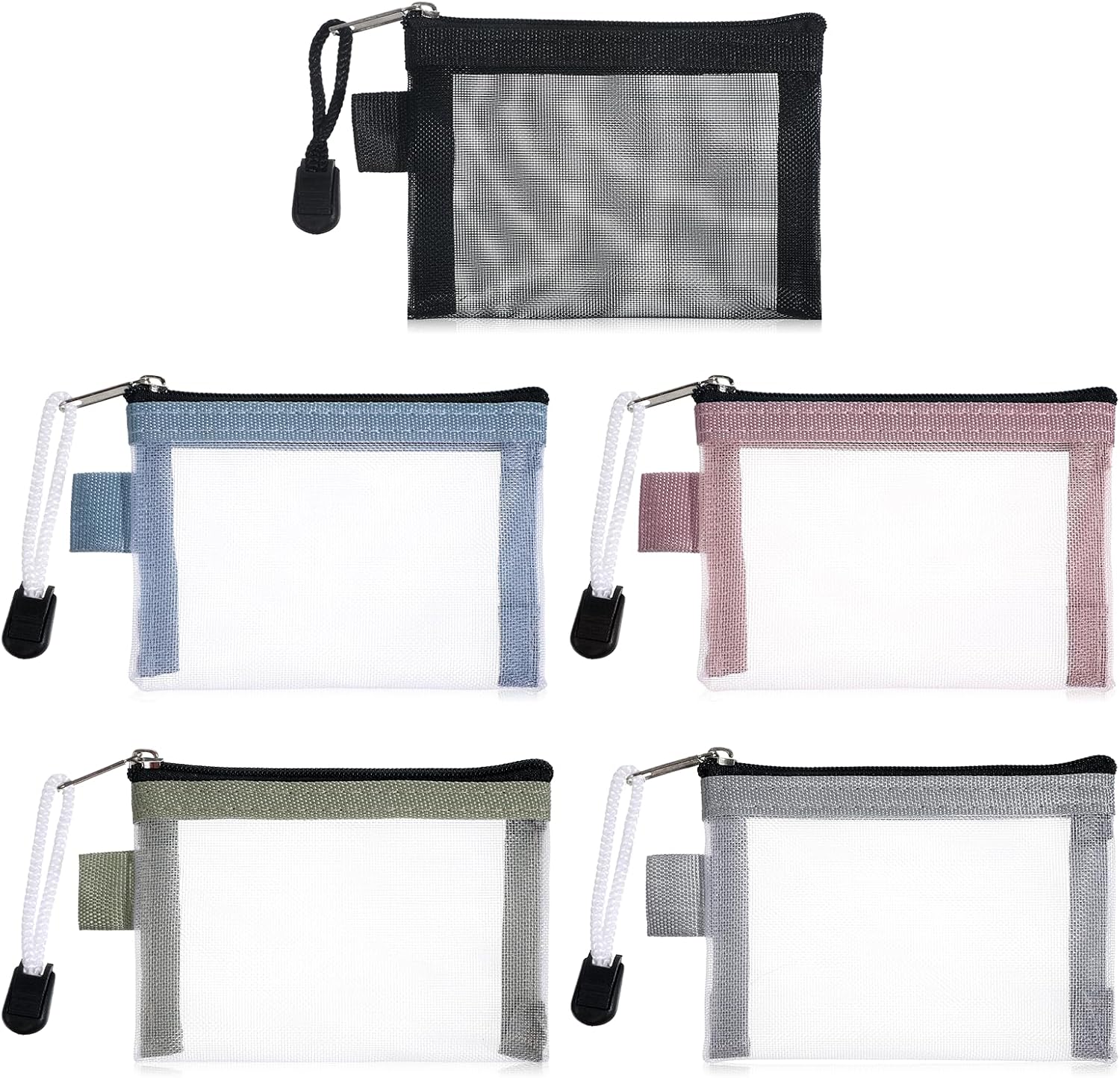 5 PCS Small Mesh Zipper Pouch Bags, Mini Zipper Mesh-Bags, Nylon Mesh Coin Purse, Makeup Organizer, Portable Travel Pouches for Small Items, Credit Card, Daily Toiletries (5 Colors, 3 x 4.3)