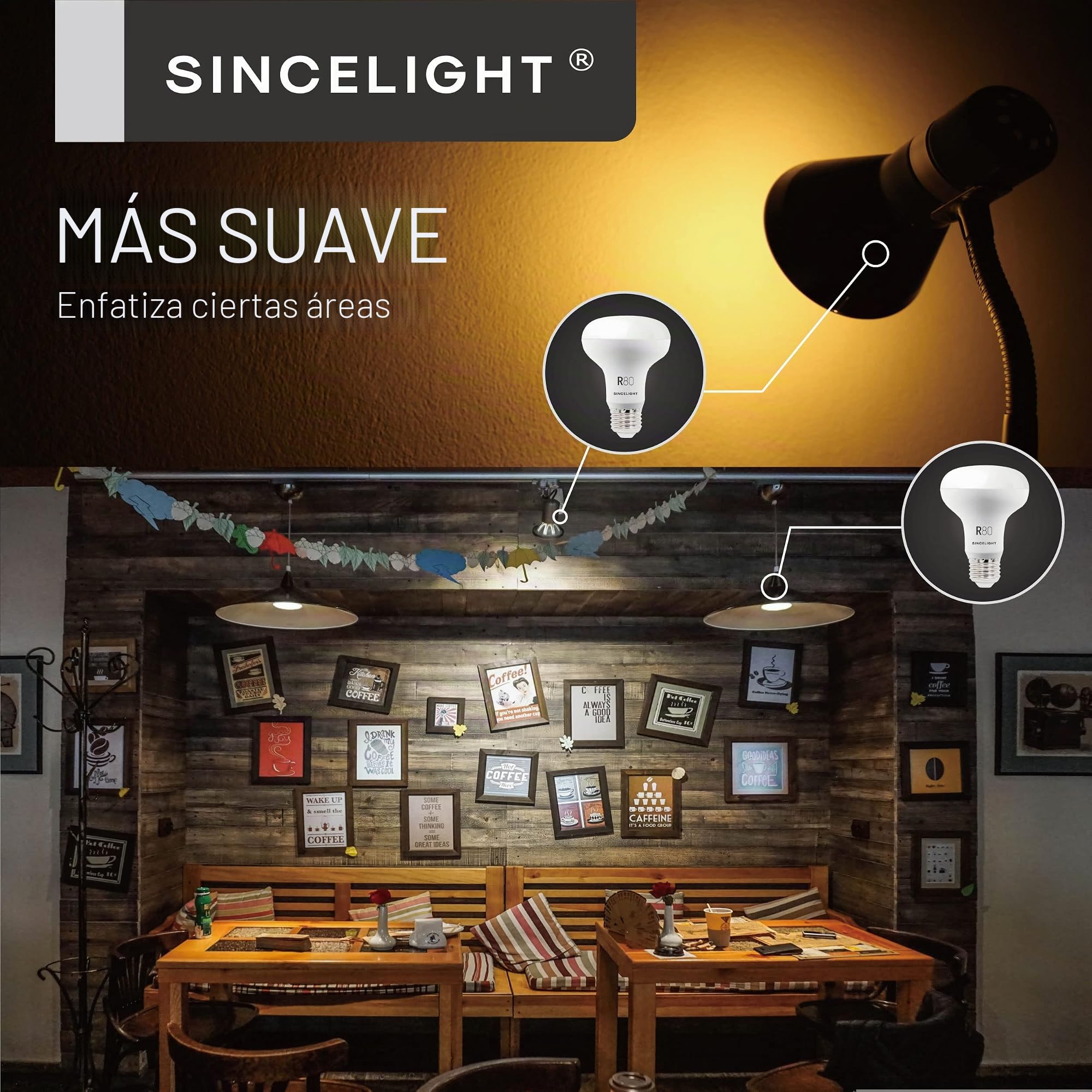 SINCELIGHT Bombillas LED 10W con casquillo E27, reflector R80 con difusor lechoso, foco sofer, blanco natural 4000K, color rico RA≈92, paquete de 6