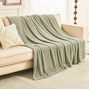EMME Muslin and Fleece Throw Blanket Reversible - 50"*60" Sage Green Soft Warm Throw Blankets for Couch Bed Picnic Travel Bed