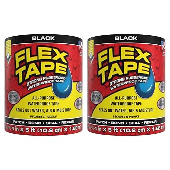 Flex Tape Strong Rubberized Waterproof Tape, Black, 4 in x 5 ft, 2-Pack