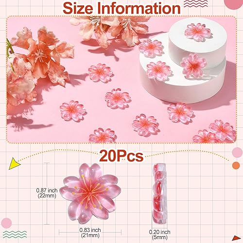 Miniatura 2 de LiQunSweet 20 cuentas sueltas de flor de cerezo oriental rosa con parte trasera plana para hacer joyas, manualidades, adornos de álbumes de recortes