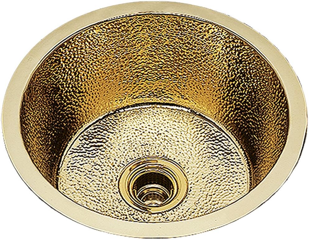Bates B0475R.AB - LARGE ROUND PREP/BAR SINK. RIATTA PATTERN, UNDERMOUNT & DROP IN. KITCHEN COLLECTION & SCULPTURED METALS - PREP SINKS. FINISH: ANTIQUE BRASS